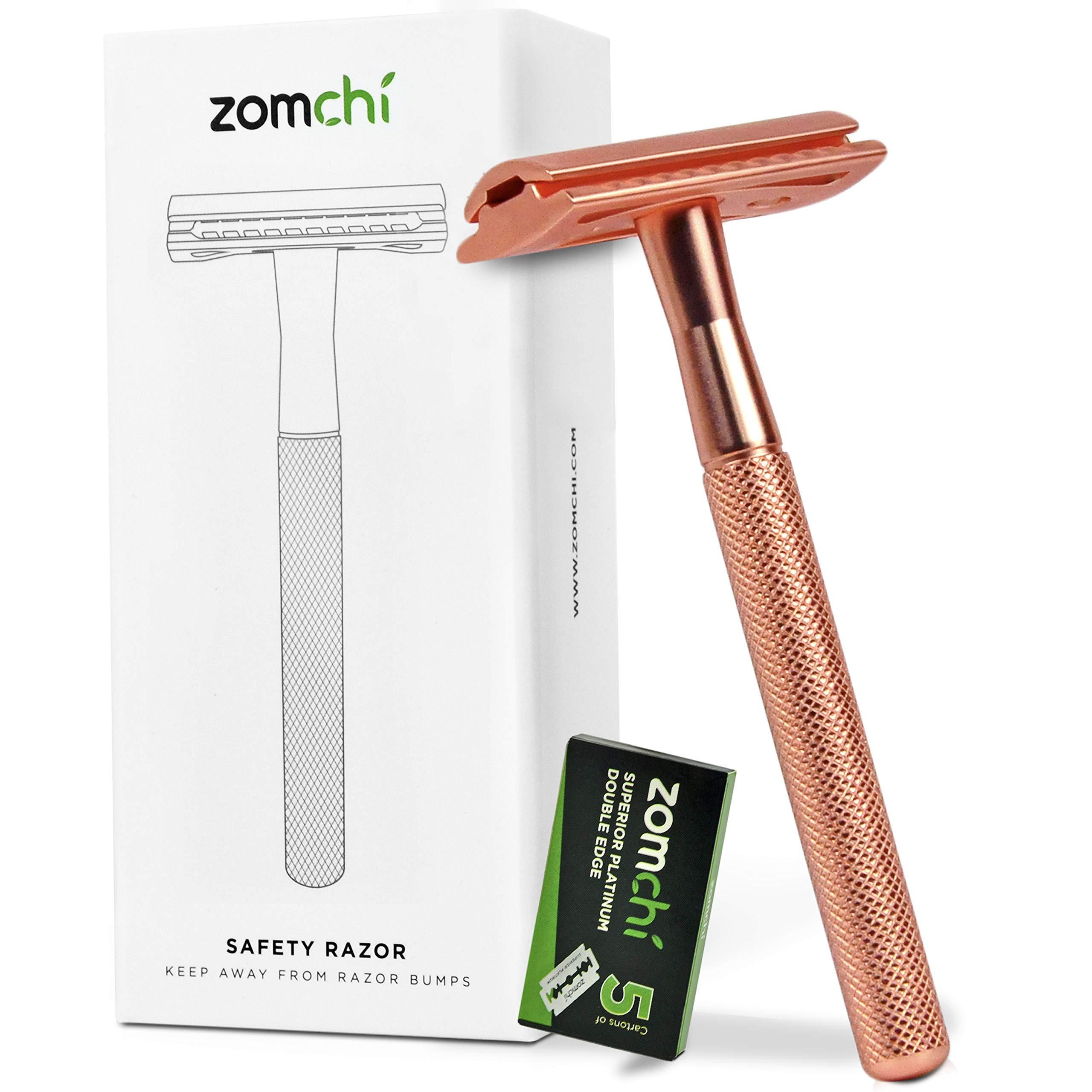 ZOMCHI Rose Gold Double Edge Safety Rzor+100 Counts Safety Razor Blades