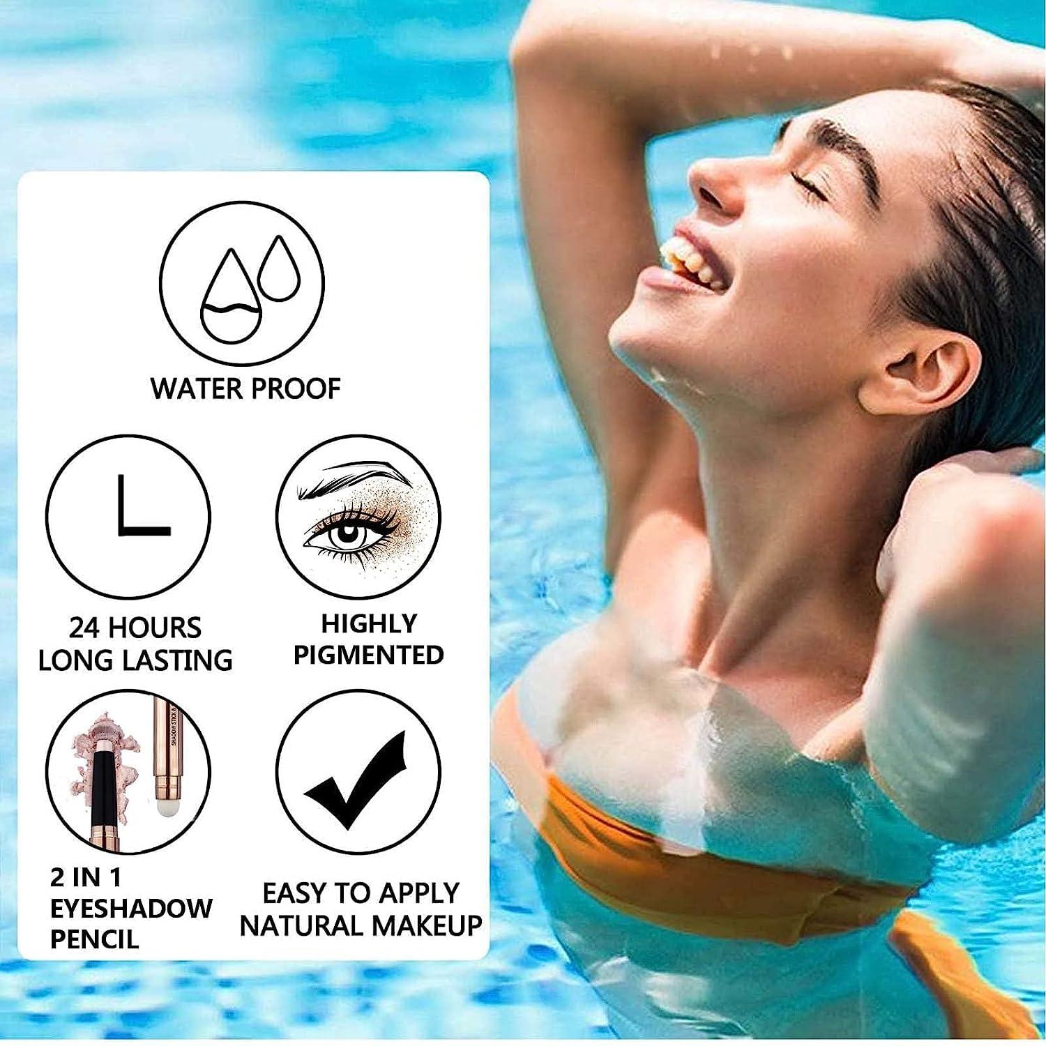 Maxzitank Purple Eyeshadow Stick And Sponge Makeup Brush Cream Shimmer Smooth Shadow Pencil Eyeliner Long Lasting Waterproof Eye Shadow Highlighter Stick Hypoallergenic Multi-Dimensional Eyes Look ( # 08)