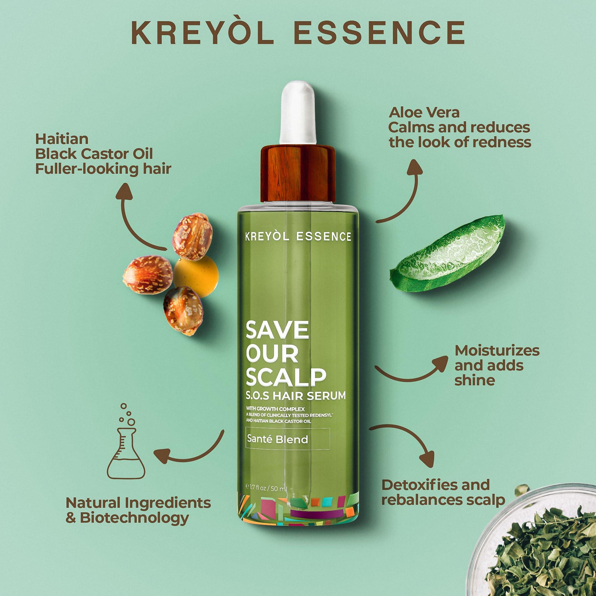 KREYL ESSENCE Kreyol Essence - Save Our Scalp Serum (S.O.S Serum) - Redensyl + Haitian Black Castor oil, Fuller Looking Hair, Cold Pressed Castor Oil, Natural Ingredients 1.7 oz