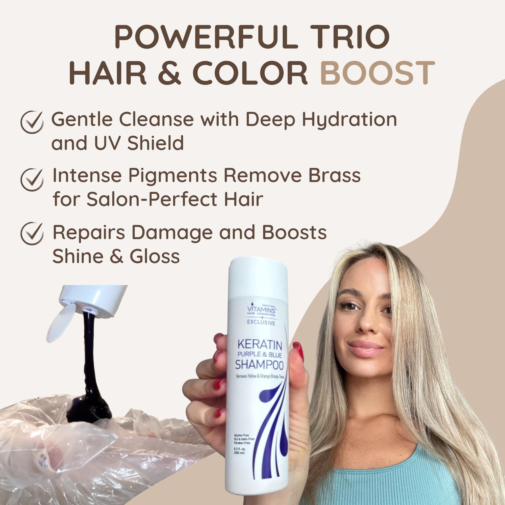 VITAMINS hair cosmetics Vitamins Keratin Purple Toning Shampoo - Violet Blue Brassiness Toner for Bleached ICY Blonde Platinum Silver White Grey Ash Gray or Colored Dry Damaged Brassy Hair