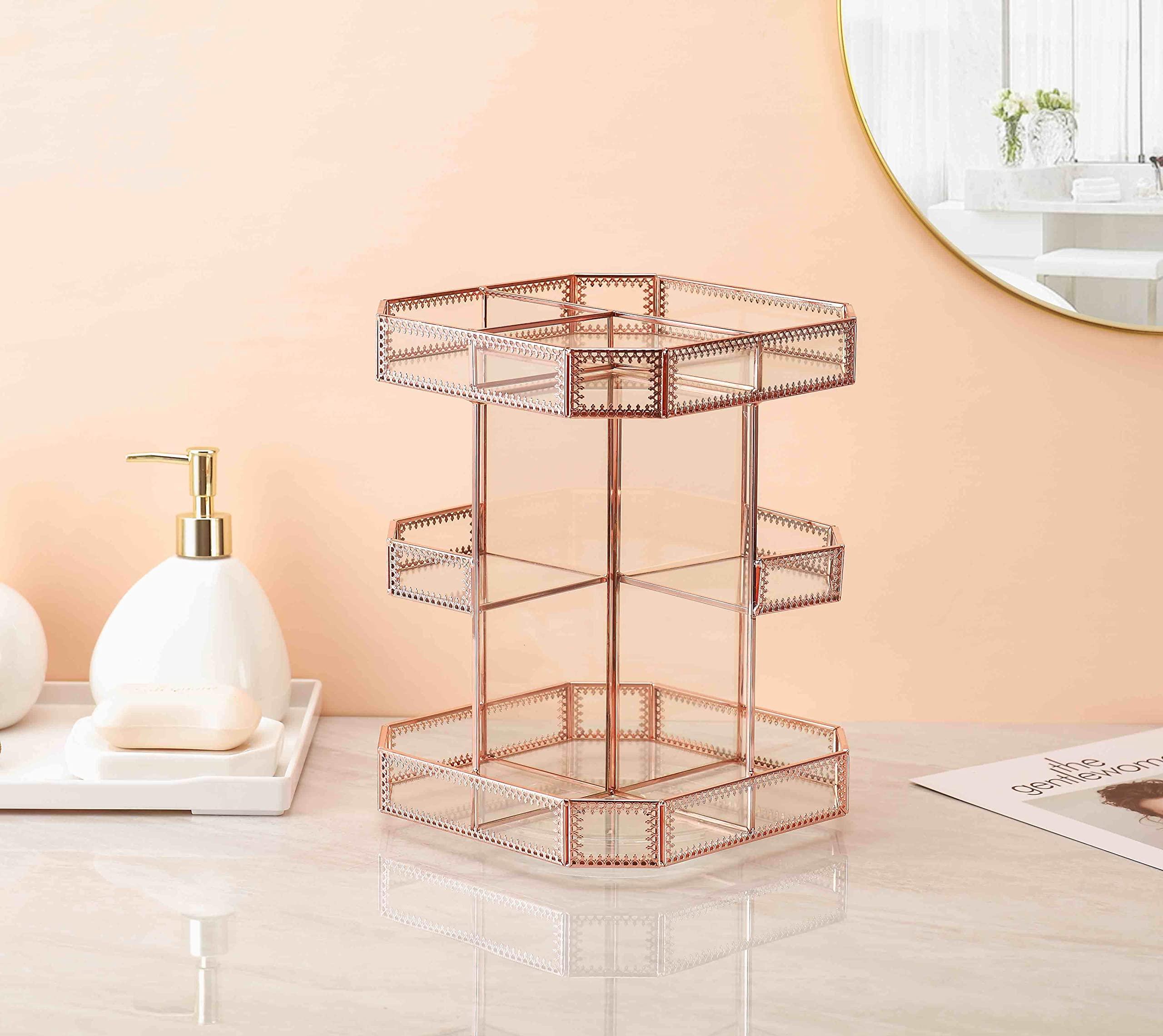 Miss Sweet Miss Sweet Makeup Organizer Cosmetic Storage Adjustable 360-Degree Rotating (Rose Gold)