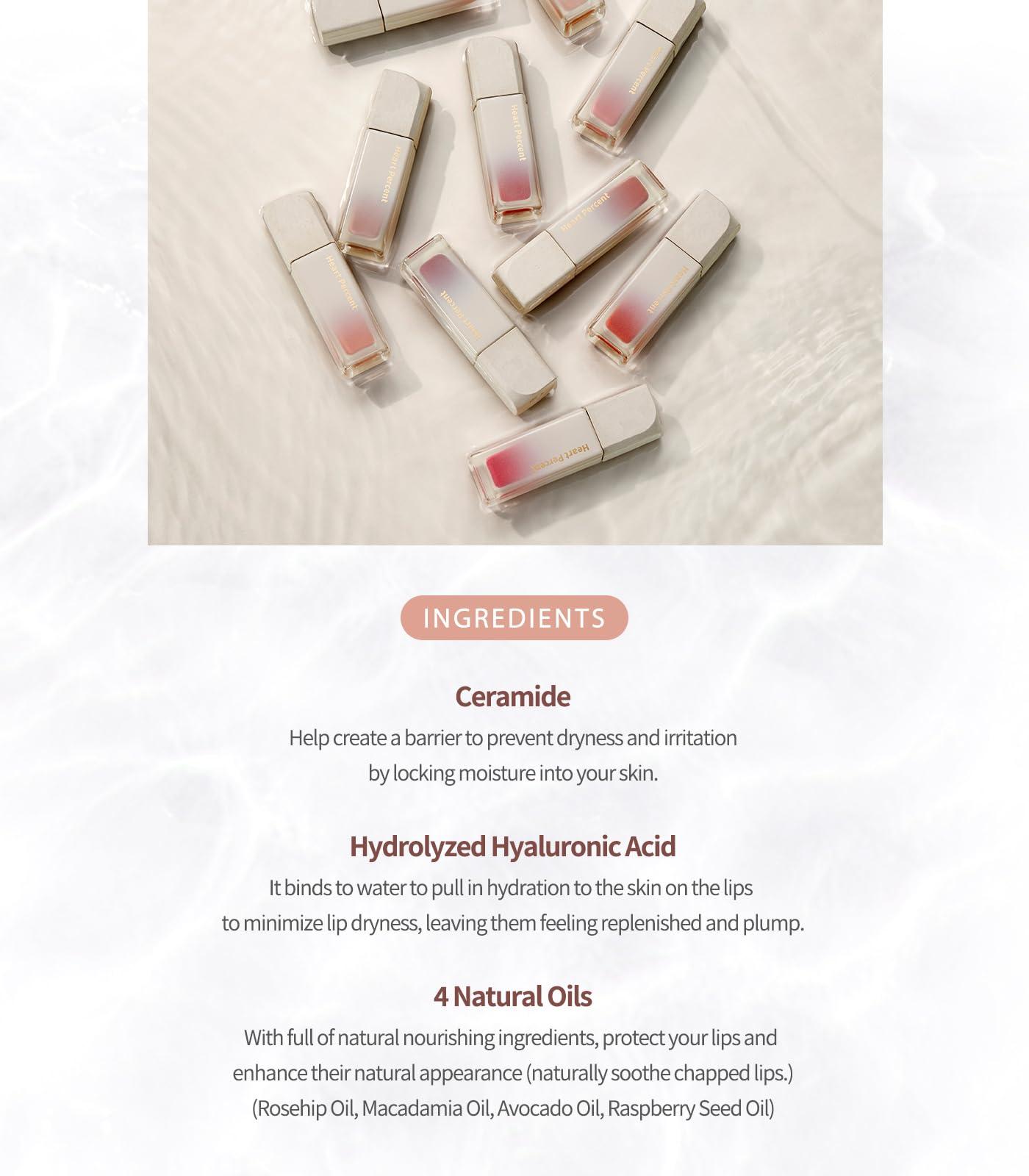 Heart Percent Heart Percent Dote On Mood Pure Glow Tint, Watery & Lightweight Moisturizing Lip Stain Long Lasting Liquid Lipstick 6.8g, 07. Fig Rose