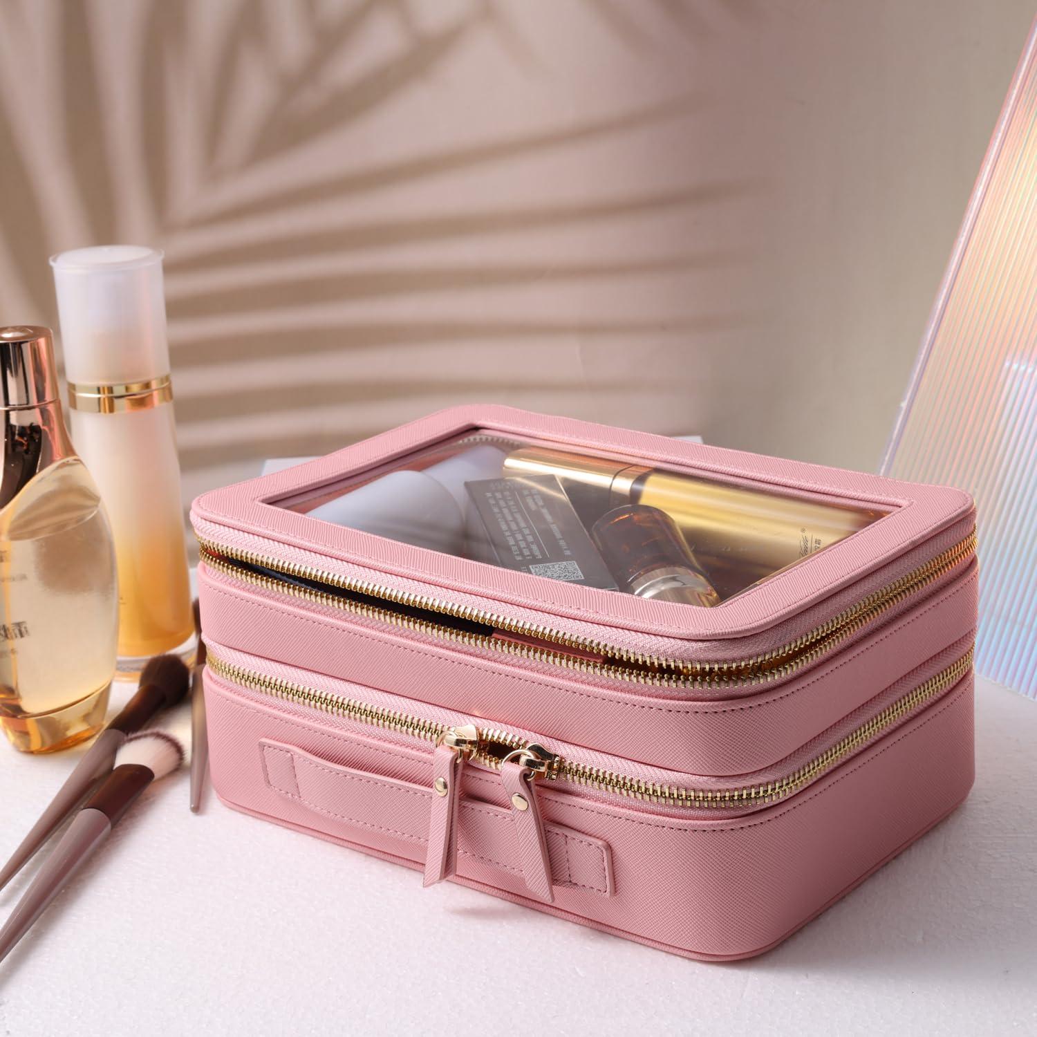 SANHECUN SANHECUN Clear Travel Toiletry bag Toiletry Case Carry on Travel Accessories Bag Makeup Bag (Brown, SHC-TL-2)