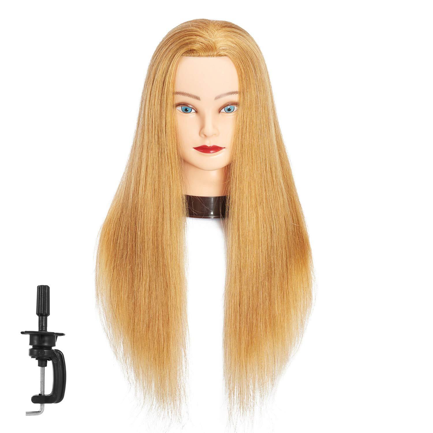 training head Traininghead 24"-26" 100% Human hair Mannequin head Training Head Cosmetology Manikin Head Doll Head with free Clamp (Blond A)