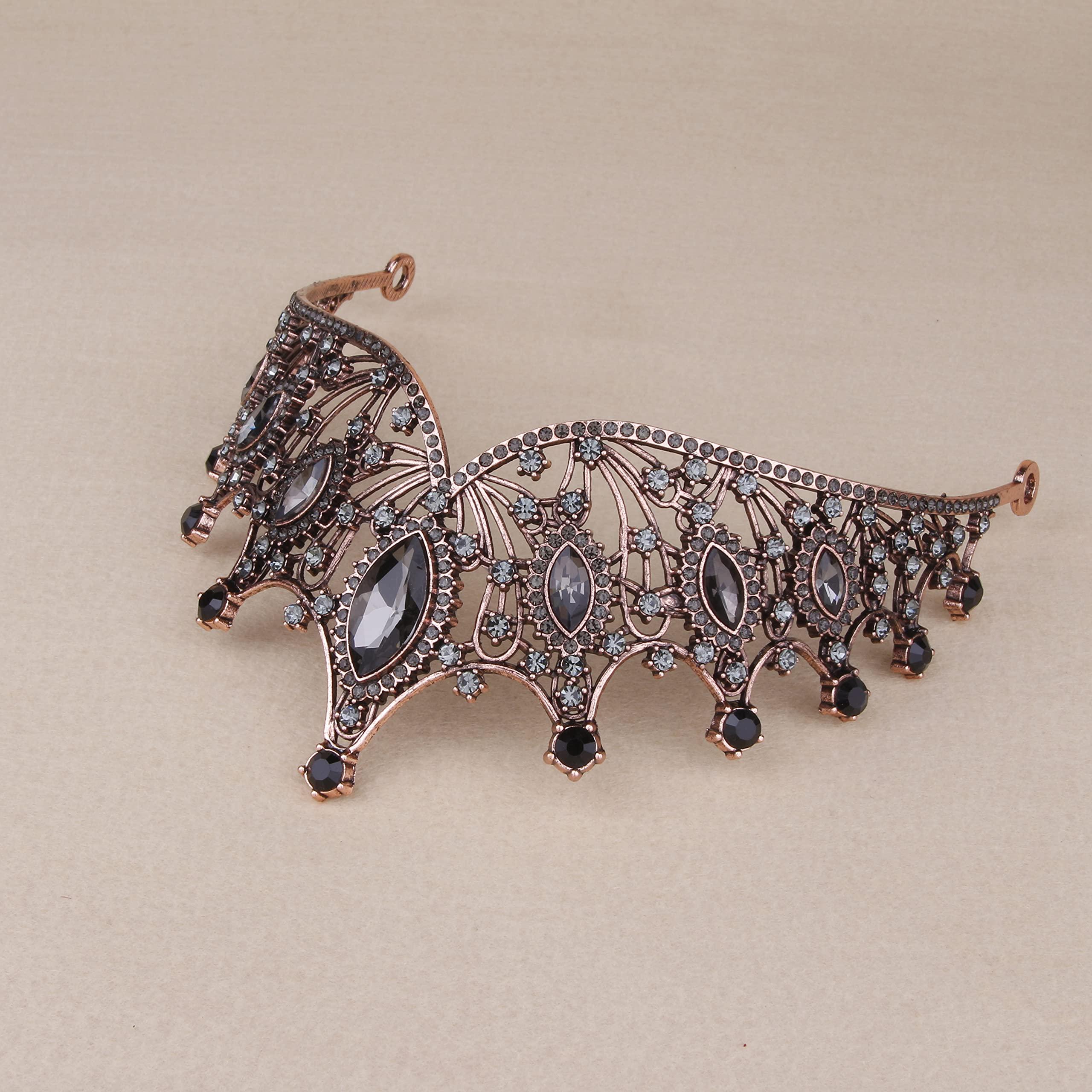 Vofler Black Crown, Evil Queen Costume Black Swan Witch Vampire Tiara for Women - Vofler Halloween Gothic Headpiece for Bride Princess Girl Birthday Cosplay Party Wedding Prom Quinceanera Pageant Homecoming