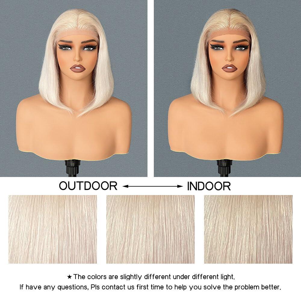 Byluxurious Byluxurious 60# Grey Platinum Blonde Wig Human Hair for White Pre Plucked HD Transparent Short Bob Wigs Human Hair Silver Ash White Lace front Wig For Women T Part Brazilian Hair 12 Inch 150 Density