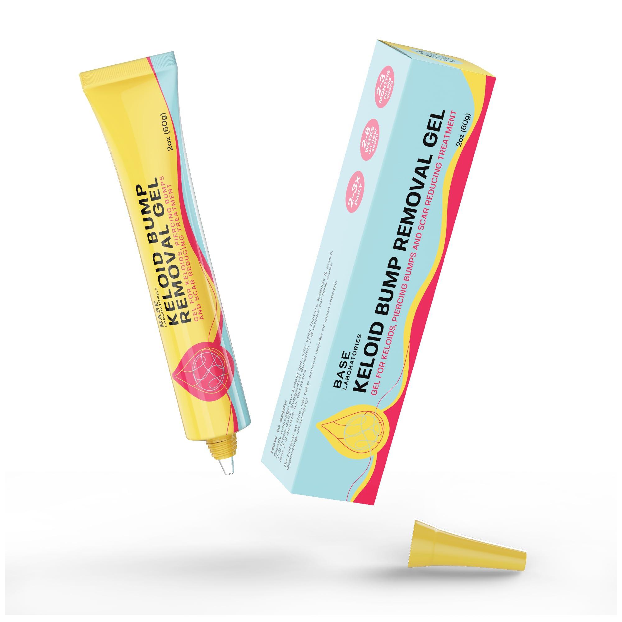 BASE LABORATORIES BASE LABORATORIES Keloid Bump Removal Gel | Natural Piercing Bump Treatment & Keloid Scar Gel | Keloid Scar Removal for all Scars, Keloids & Piercing Bumps | Soothing Piercing Aftercare Gel | 2 oz