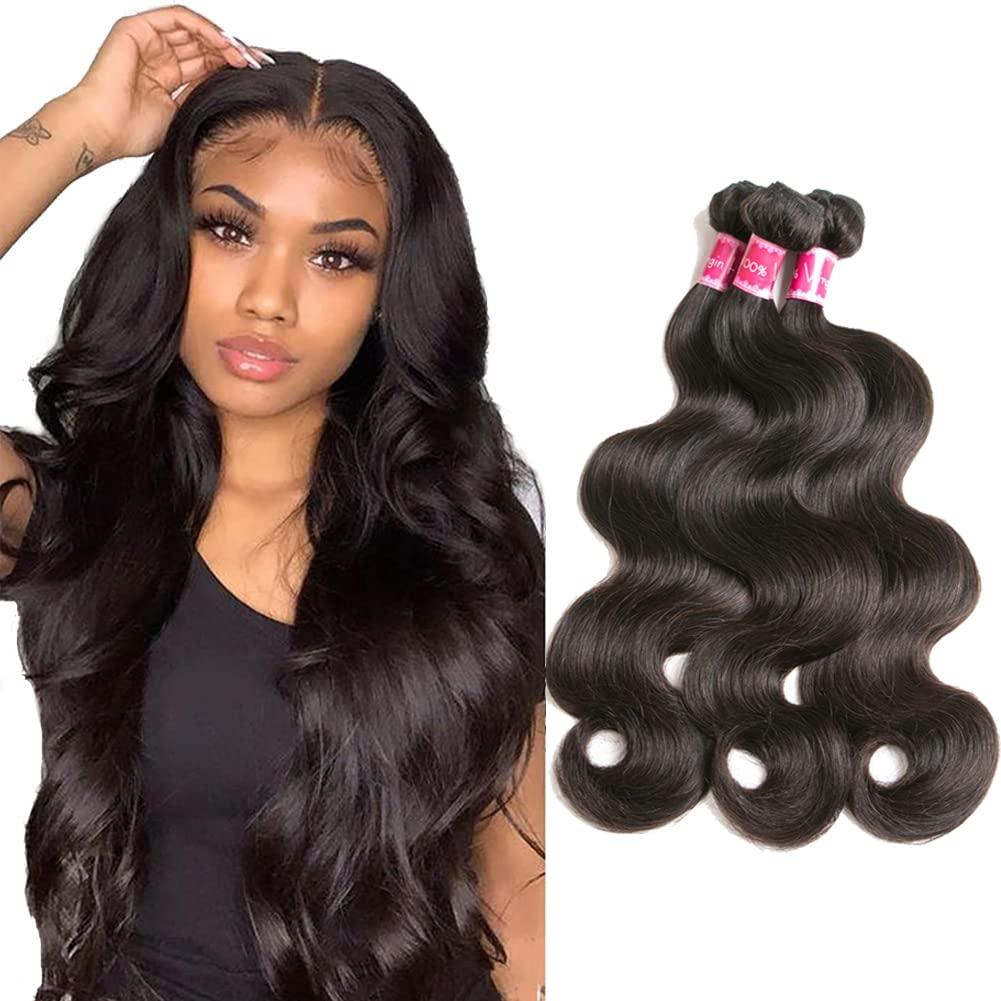 Beauty Queen Beauty Queen Body Wave Bundles Human Hair Short Hair 3 bundles (10 12 14 Inch) 10A Grade Brazilian Hair Bundles 100% Unprocessed Weave Bundles Human Hair Natural Black Hair Extensions For Women
