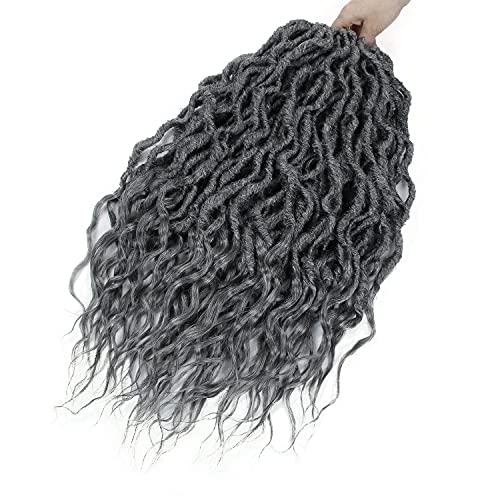 BEkjdiof Goddess Faux Locs Crochet Hair 24Inch 6Packs Pre-looped Goddess Locs Crochet Hair,Curly Locs Crochet Hair Soft Dreadlocks Faux Crochet Locs Synthetic Crochet Braids for Black Women(24'', Grey)