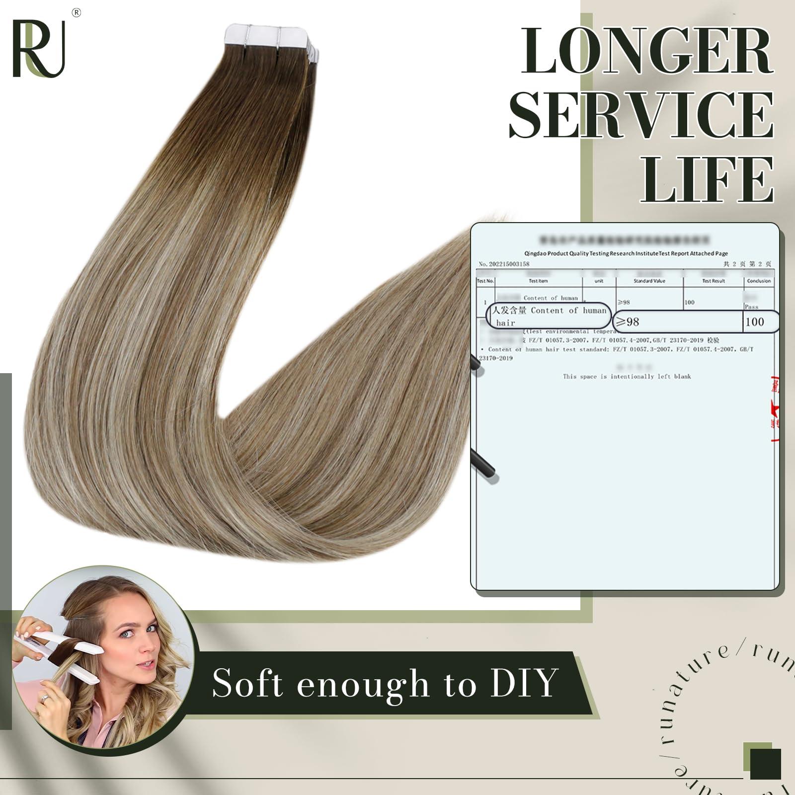 RUNATURE RUNATURE Bundles 12 Inch #3/8/22 Walnut Brown to Ash Brown with Light Blonde Tape in Hair Extensions Human Hair 30g 20pcs and U Tip Hair Extensions Human Hair 40g 50 Strands