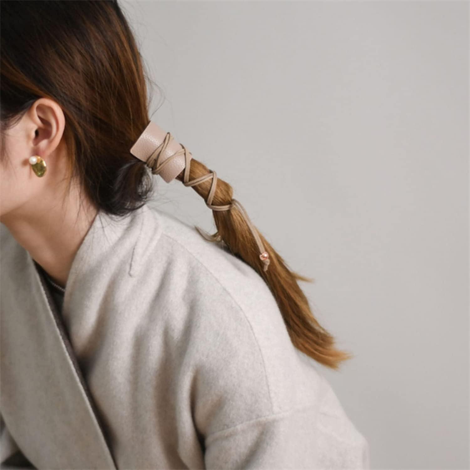 Anlecpe Handmade Leather Hair Accessories: Thick Hair Wraps, Braid Holders, Ponytail Glove Cuffs for Long Hair - Unique, No Damage