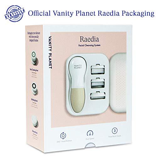 Vanity Planet Raedia Handheld Facial Cleansing Brush with 4 Interchangeable Brush Heads by Vanity Planet - Lightweight Daily Cleansing Brush for Glowing Skin - Water Resistant Face Exfoliator - Warm Grey
