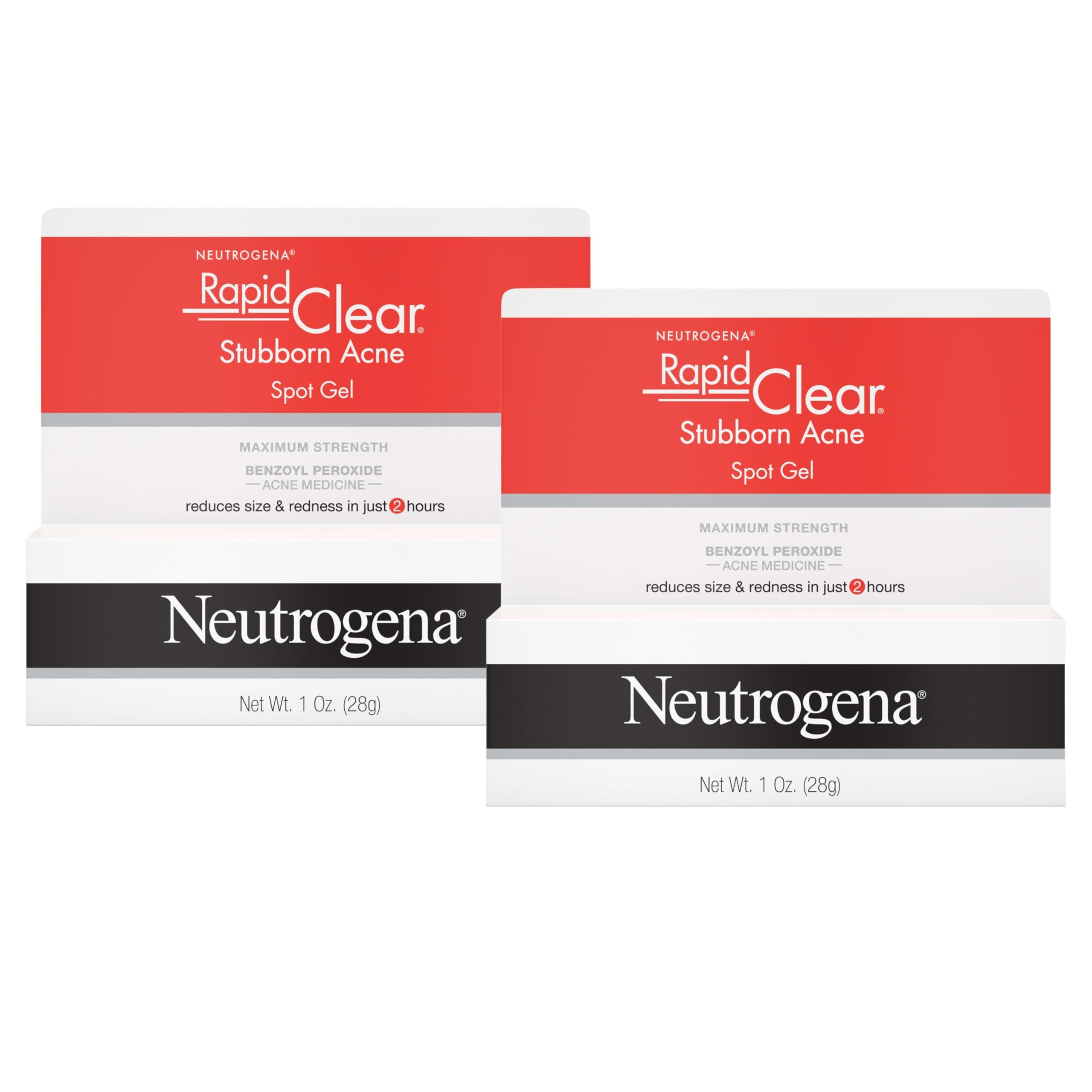 Neutrogena Neutrogena Rapid Clear Stubborn Acne Spot Treatment Gel with Maximum Strength 10% Benzoyl Peroxide Acne Treatment Medication, Pimple Cream for Acne Prone Skin Care, 1 oz, 2 Pack