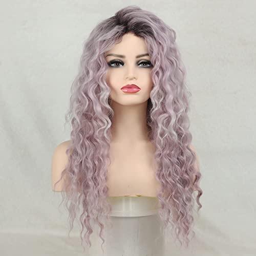 Fencca Fencca Purple Wig Long Curly Wigs for Women Ombre Purple Wavy Curly Synthetic Wig Free Part Natural Looking Wig