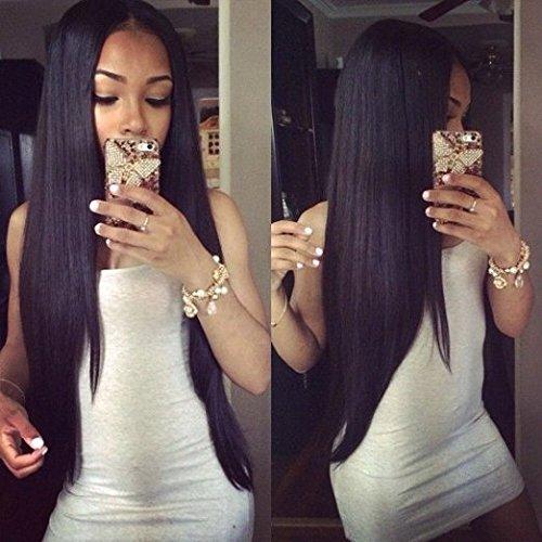 Mike & Mary Mike & Mary® Virgin Hair Grade 8A Top Brazilian Straight Hair Lace Front Wigs for Black Women with Baby Hair Human Hair Lace Wigs (26inch, #1b)
