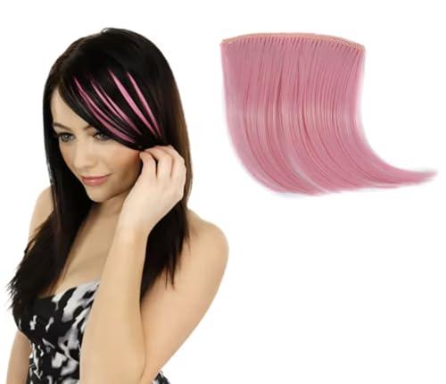 Belle G Belle G Clip In Rainbow Hair Fringe Bang, Human Hair, Side Swept Style (Light PINK)