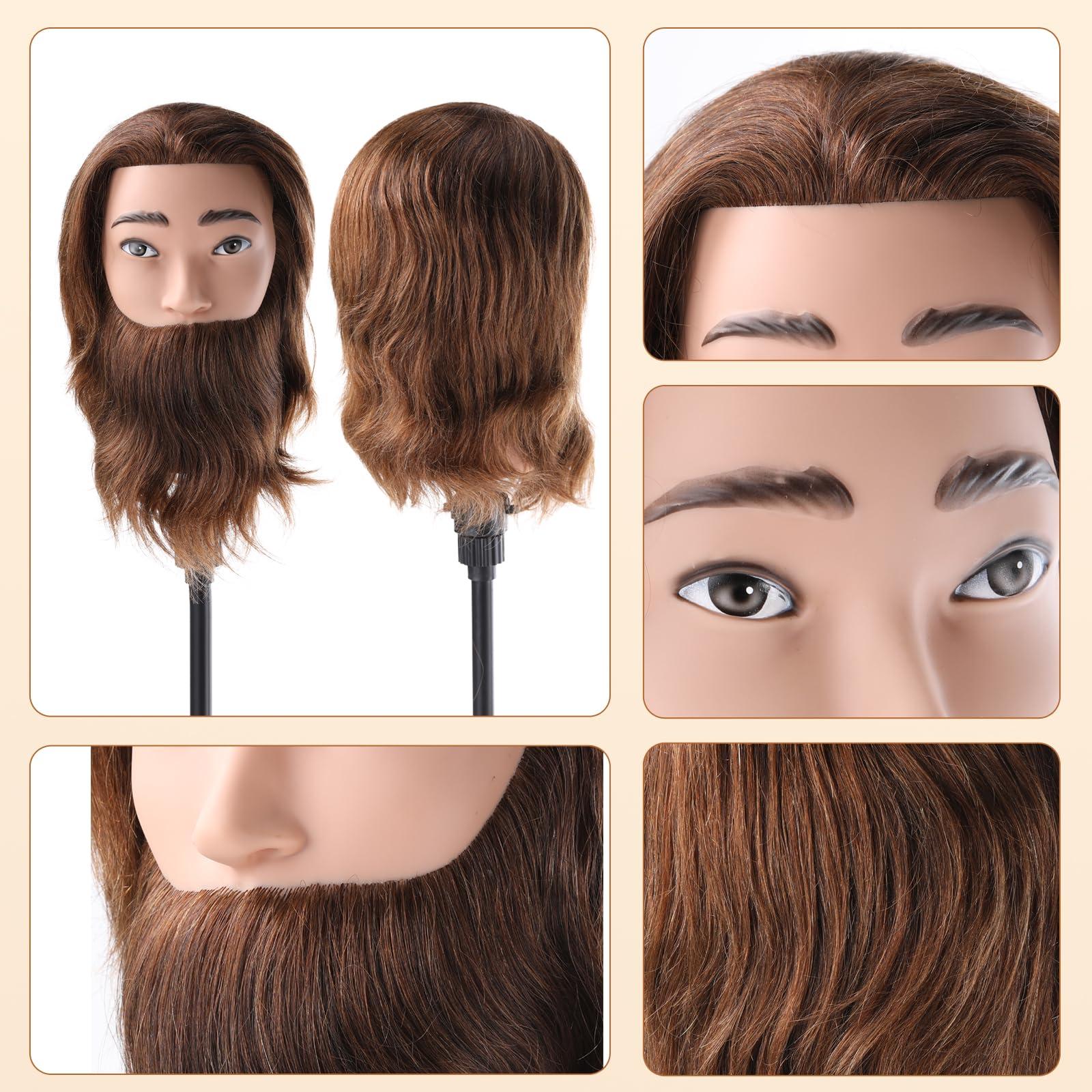 Anstar Male Mannequin Head with 100% Human Hair Barber Mannequin Head Hairdresser Training Doll Manikin Head for Men Hair Styling and Practice
