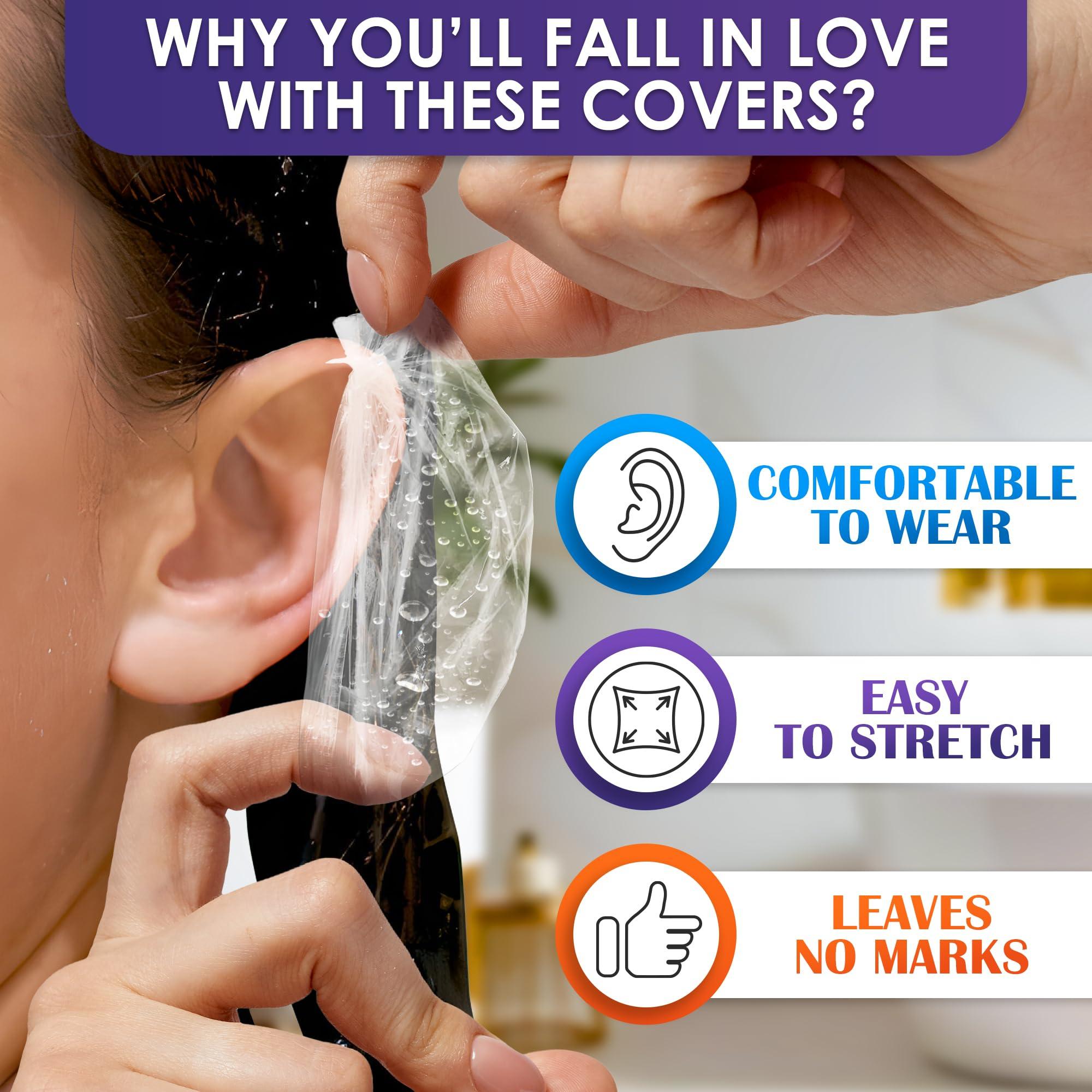 DIMROM 200 Pack Ear Covers for Shower - Disposable Ear Covers for Hair Dye Shower Ear Covers Ear Shower Caps for Adults - Ear Caps for Shower Plastic Ear Covers for Showering Waterproof Ear Covers for Shower