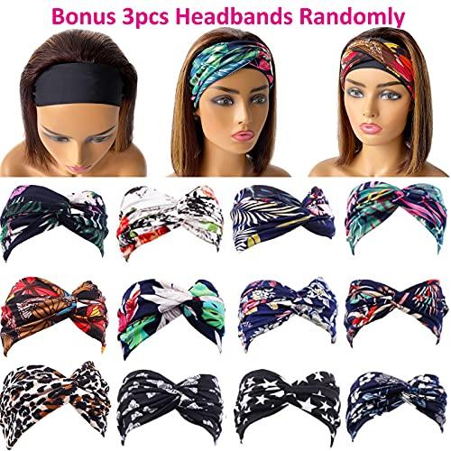 Benafee Blonde Highlights Bob Headband Wigs Human Hair Headband Wig for Black Women 180% Density 4/27 Balayage Brown with Honey Blonde Highlights Human Hair None Lace Front Wig with Headband Attached 16 Inch