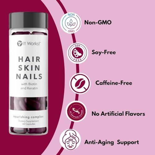 It Works! It Works! Hair Skin Nails - Beautifying Supplement with Keratin and Biotin - Nourishing Complex - Hair, Skin, and Nails Supplement - 60 Capsules Hair Nails and Skin Vitamins for Women and Men