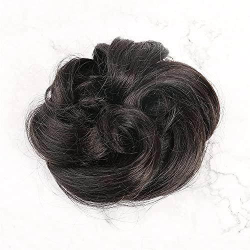 Bella Hair Bella Hair 100% Real Human Hair Scrunchie Messy Bun Hair Pieces for Women, Natural Looking Elastic Wavy Curly Up-Do Chignon Extensions (#1B Natural Black)