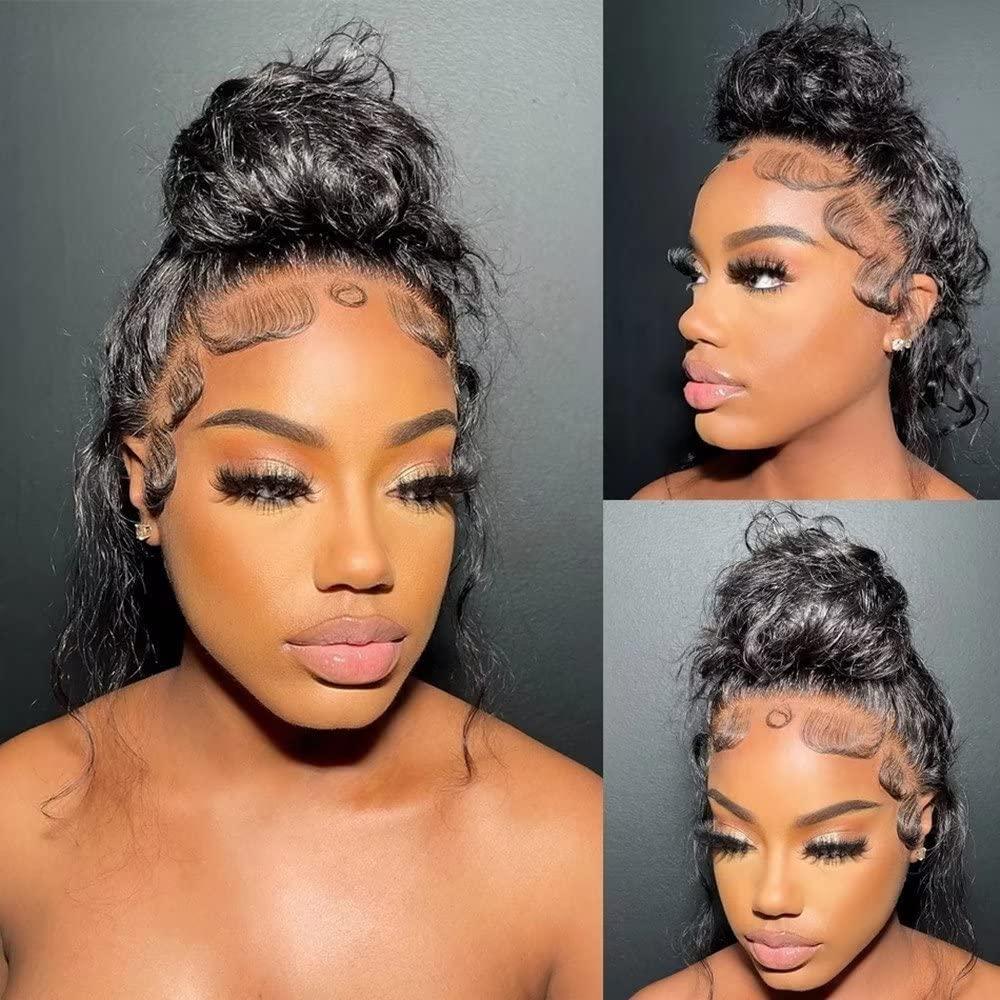 Jnymell Jnymell Invisible Real HD Lace Swiss 360 Lace Front Wig Virgin Human Hair Wigs Deep Wave 360 Full Lace Curly Wig Ultra-thin Clear HD Film Lace Clean Pre-plucked Hairline With Bleached Knots 14Inch