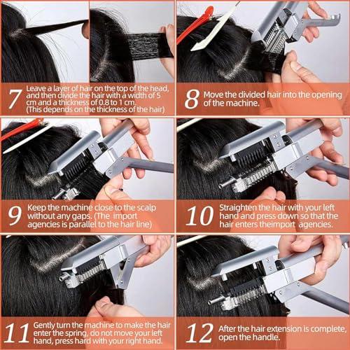 ZXSYYDS Hair Extensions Machine Kit,First Generation Of 6D Hair Extension Machine Silver Version/10-Pin Hair Extension Gun For Salons Human Hair, Easy To Use