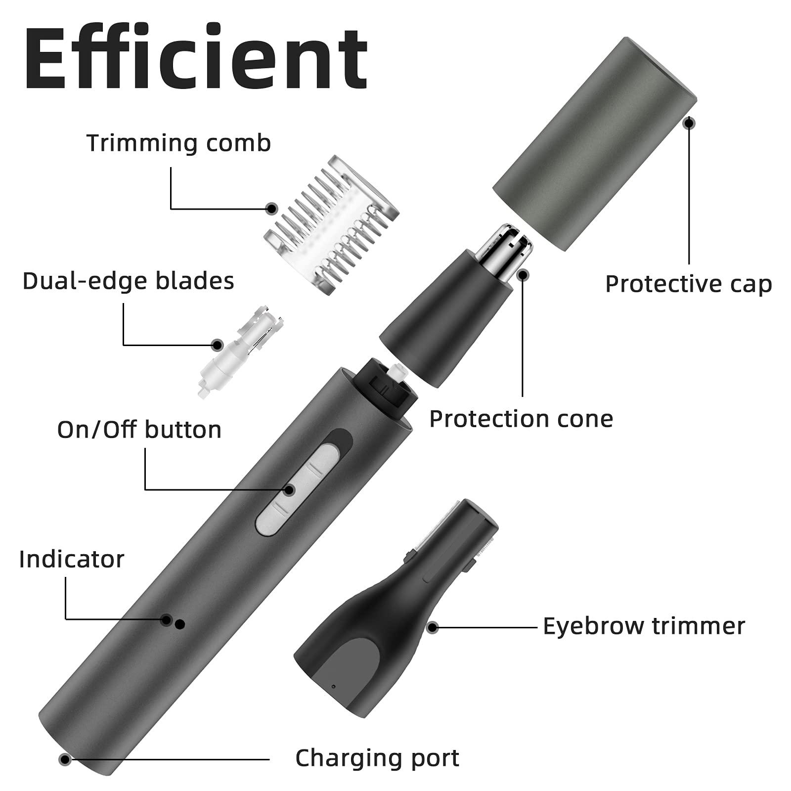 Beaport Nose Hair Trimmer and Eyebrow Trimmer, Rechargeable Professional Painless Eyebrow Razor for Ear Beard Hairline, 2 in 1 Metal Trimming Tool, Black