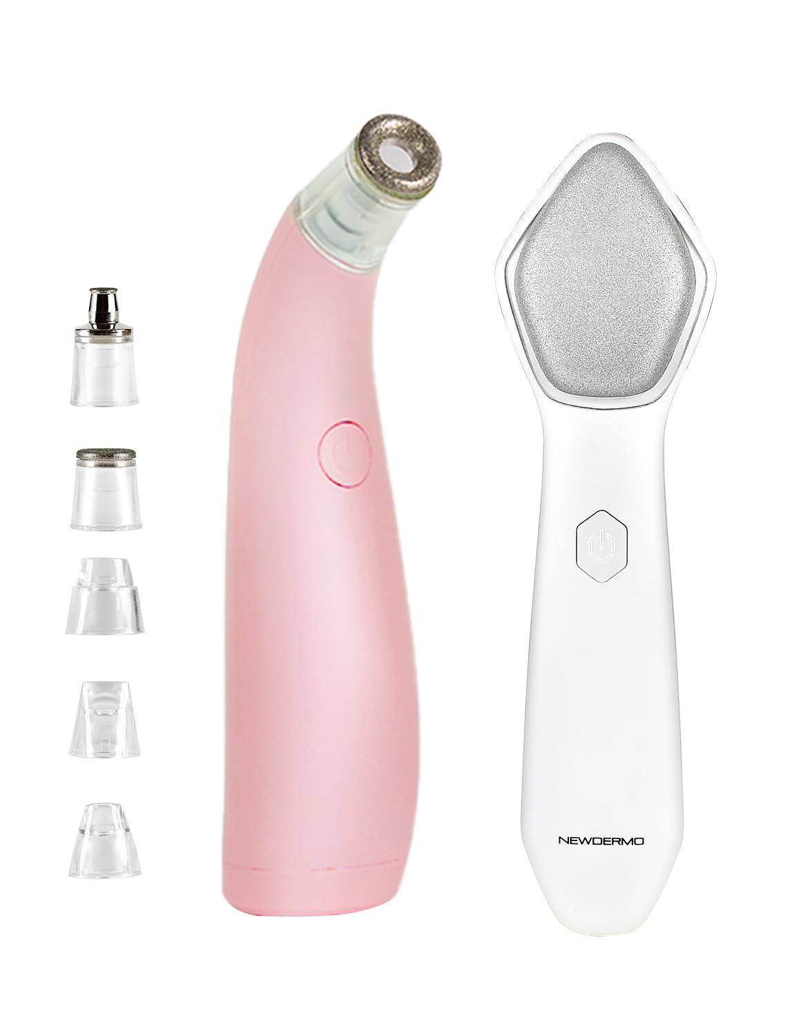 NEWDERMO NEWDERMO 2-in-1 Microdermabrasion Machine for Facial, Diamond Microdermabrasion Device USB Rechargeable (Pink) with Microdermabrasion Machine Pro(White)