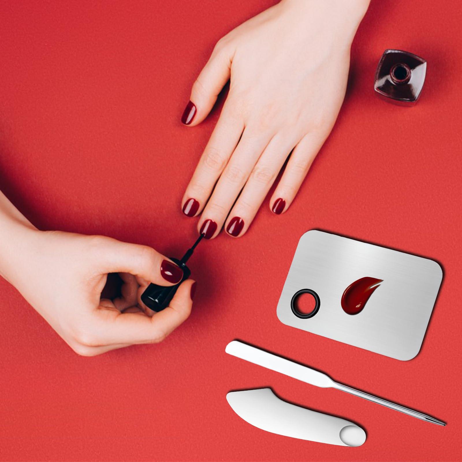 Huakaile 3 Pcs Makeup Foundation Spatula Spoon Tool Set, Make Up Mixing Palette Tray, Stainless Steel Skin Care Spatula, Cosmetic Scoop Scraper for Skincare Face Eye Cream (Silver)