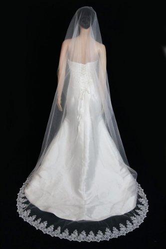 Velvet Bridal Bridal Wedding Mantilla Veil White 1 Tier Long Cathedral Length With Lace Edge