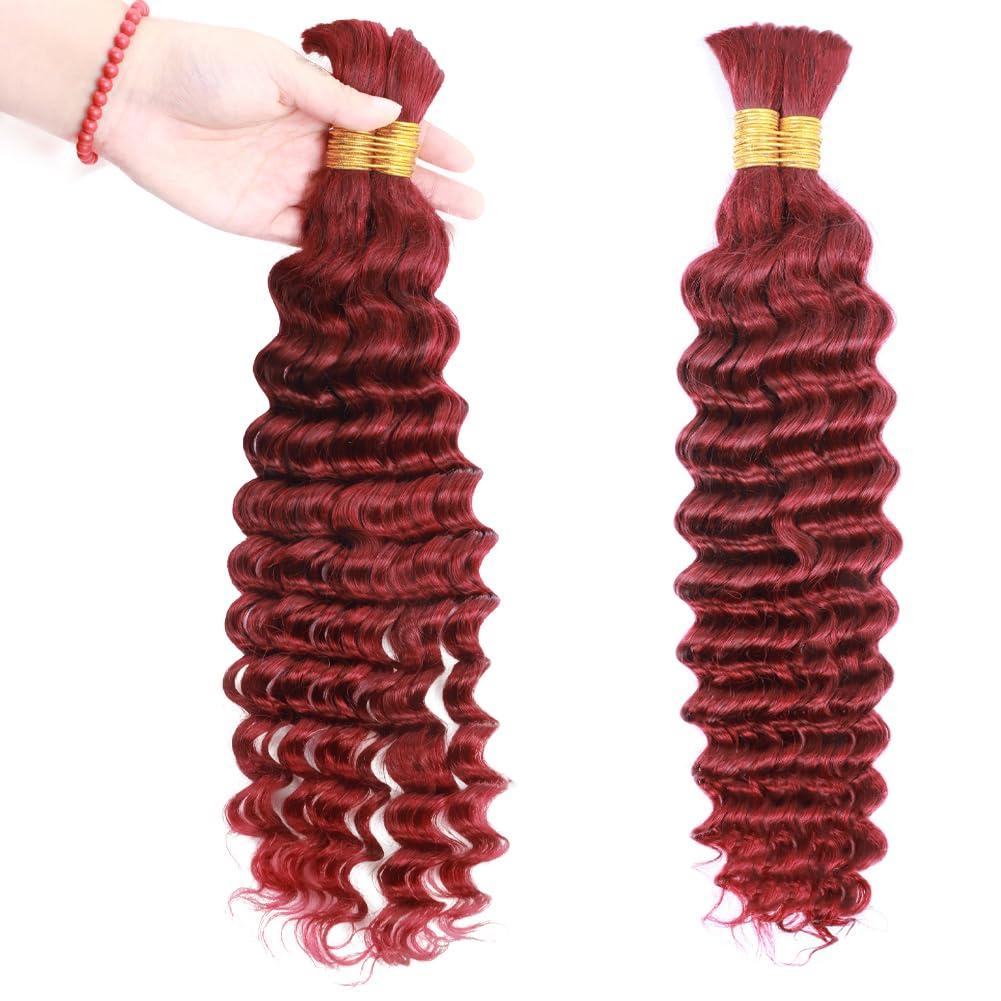 Kbeth Human Braiding Hair Deep Wave Bulk Human Hair for Braiding 50g Bundle No Weft Curly Braiding Hair Extensions Red Color for Boho Braids Water Curly Human Hair Braiding Hair (99J#, 24 Inch-50G)