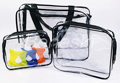 Beneski 3 pcs TSA Approved Clear Toiletry Makeup Bag for Liquid Bottles/Cosmetic 3-1-1 PVC Includes 3-3oz Travel Bottles