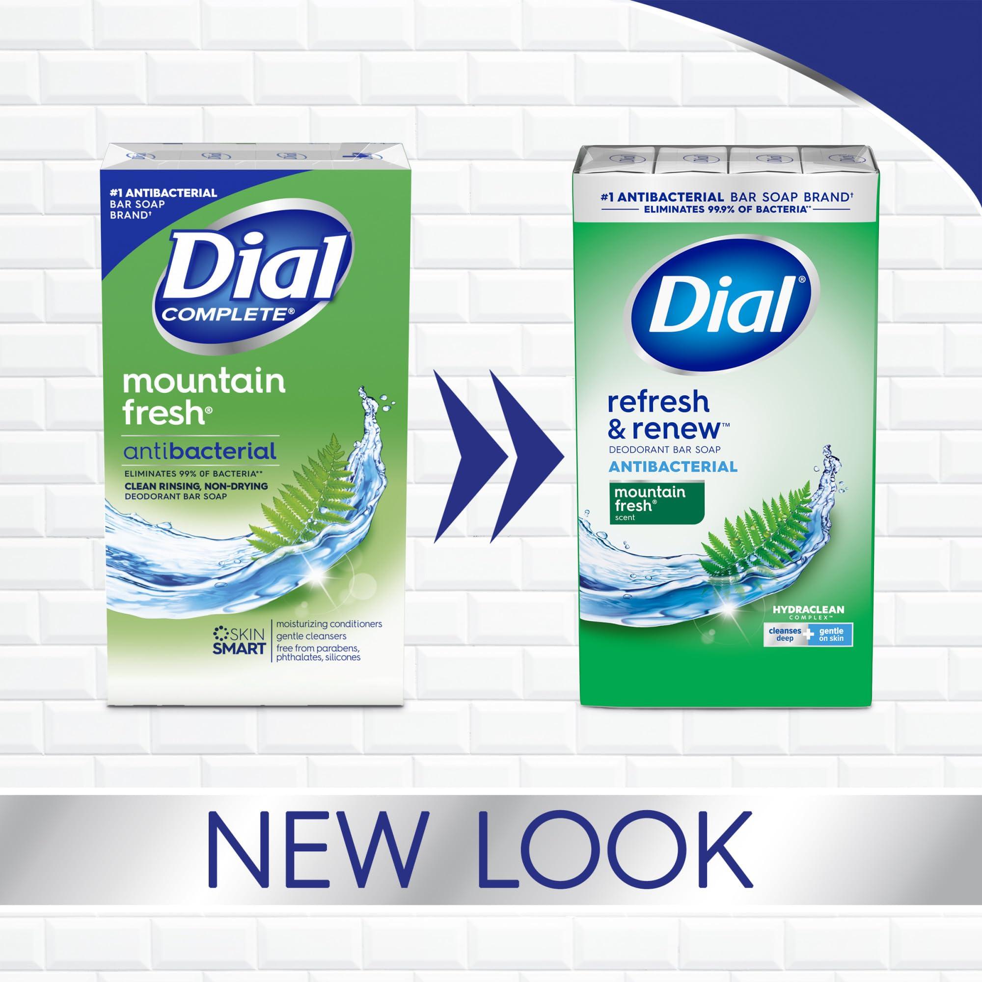 Dial Dial Antibacterial Bar Soap, Refresh & Renew, Mountain Fresh, 4 oz, 32 Bars (Pack of 3)