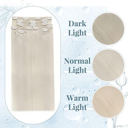 RUNATURE RUNATURE Blonde Clip in Hair Extensions Real Human Hair #800 White Blonde and #60 Platinum Blonde 10 Inch 80g