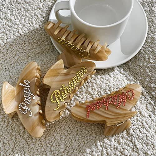 BAMERAL Custom Claw Clip, Personalized Rhinestone Name Hair Clip Hair Clips for Women Girls Large Hair Jaw Clips Hair Clamps Banana Hair Clips (Dark Wood Grain)