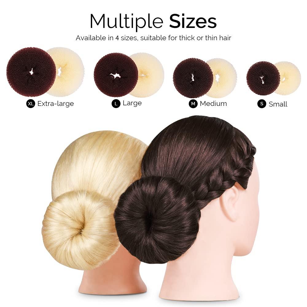 Fandamei FANDAMEI Hair Bun Maker Set, Donut Bun Maker Set With 4pcs Dark Brown &4pcs Beige(2 extra-large,2 large,2 medium and 2 small), 5 pieces Hair Elastic Bands, 40 pieces Hair Bobby Pins (Brown and Gold)