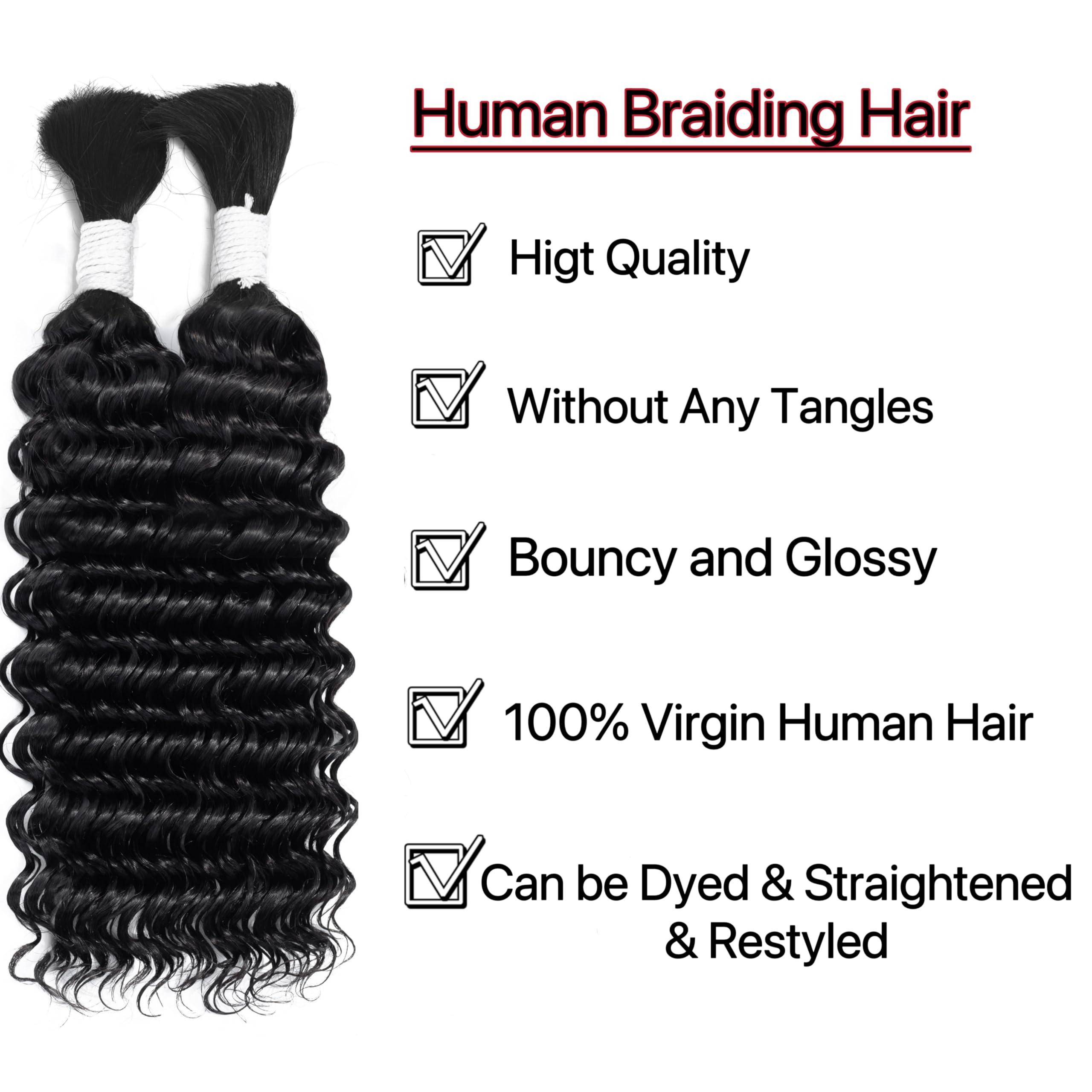 NIFTICSTAR Deep Wave Bulk Human Braiding Hair 100 percent Human Hair Unprocessed Brazilian Virgin Hair for Human Hair Extensions 1 Braids Per of 1 pack 50g 22 Inch Human Hair for Micro braiding No Weft