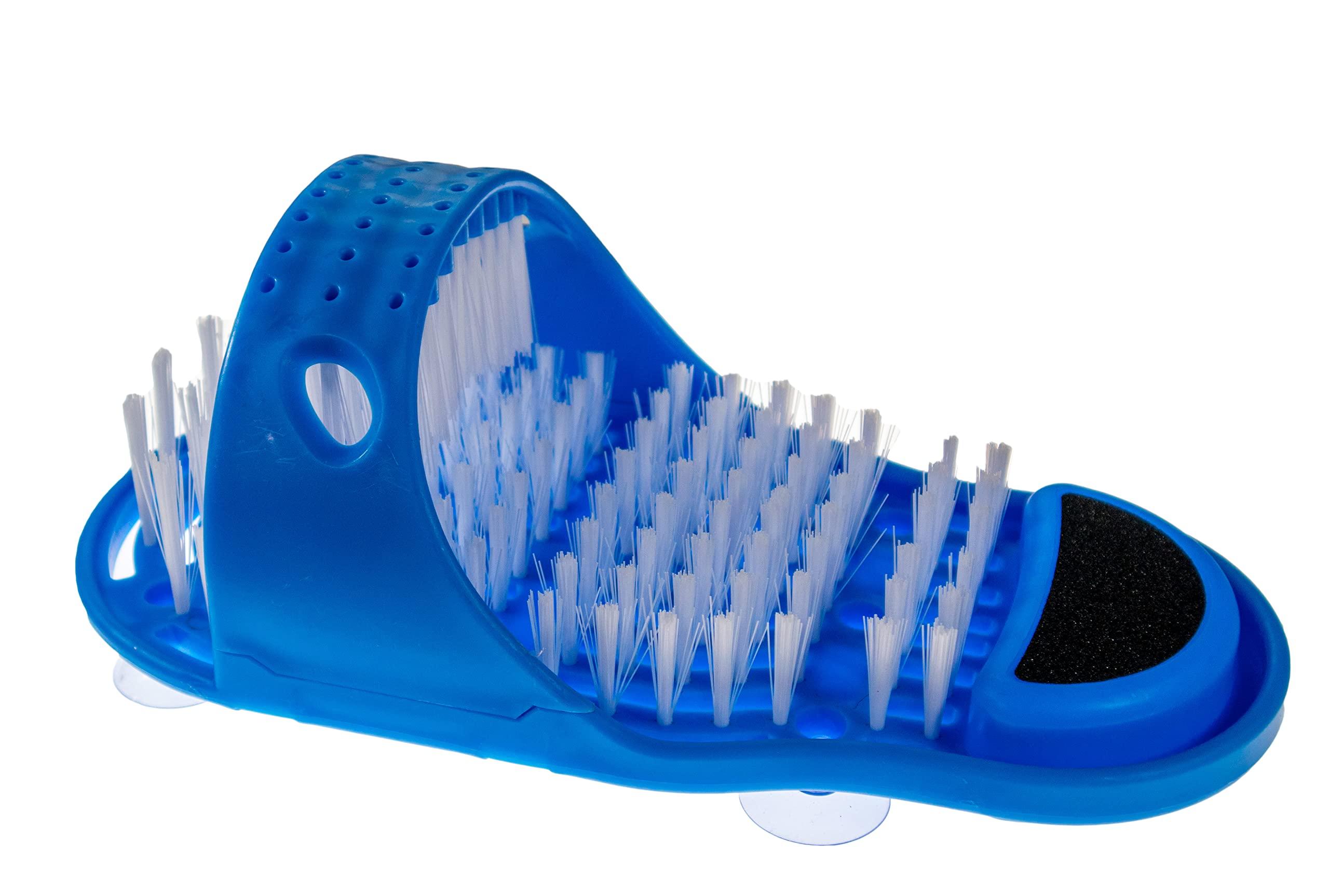 5 Star Super Deals Shower Foot Scrubber Washing Brush Sandal - Bath Feet Cleaner Exfoliating Spa - Non Slip Suction Cup with Pumice Stone (Blue)