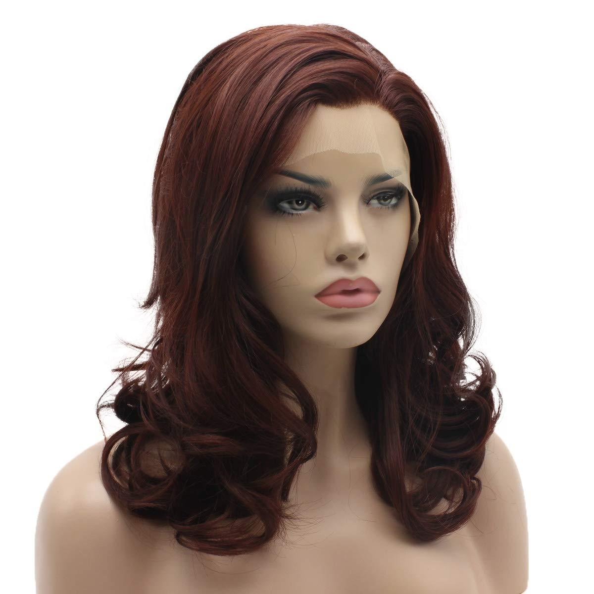 Lushy Lushy Synthetic Wavy Medium Length Dark Auburn Lace Front Wig