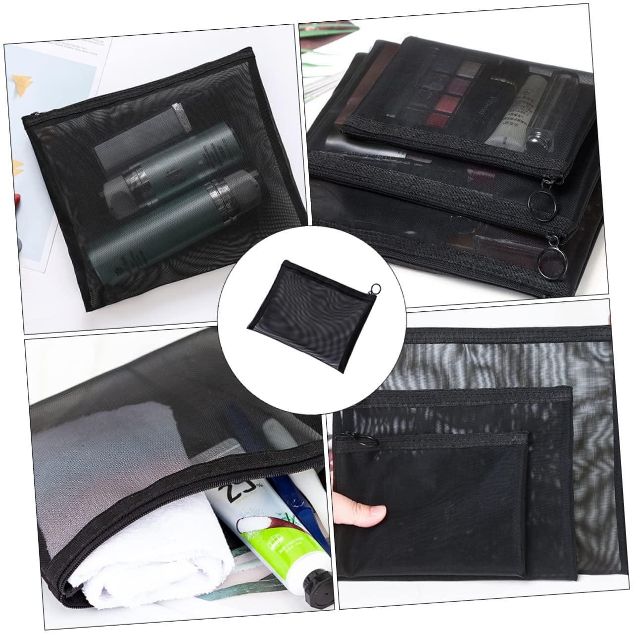 Ipetboom Ipetboom 5pcs Mesh Cosmetic Bag Travel Cosmetic Case Wallet Women Travel Toiletry Bag Makeup Bag Clear Bags Zippered Tote Makeup Kits for Women Travel Makeup Case Pouches Wash Pouch Black