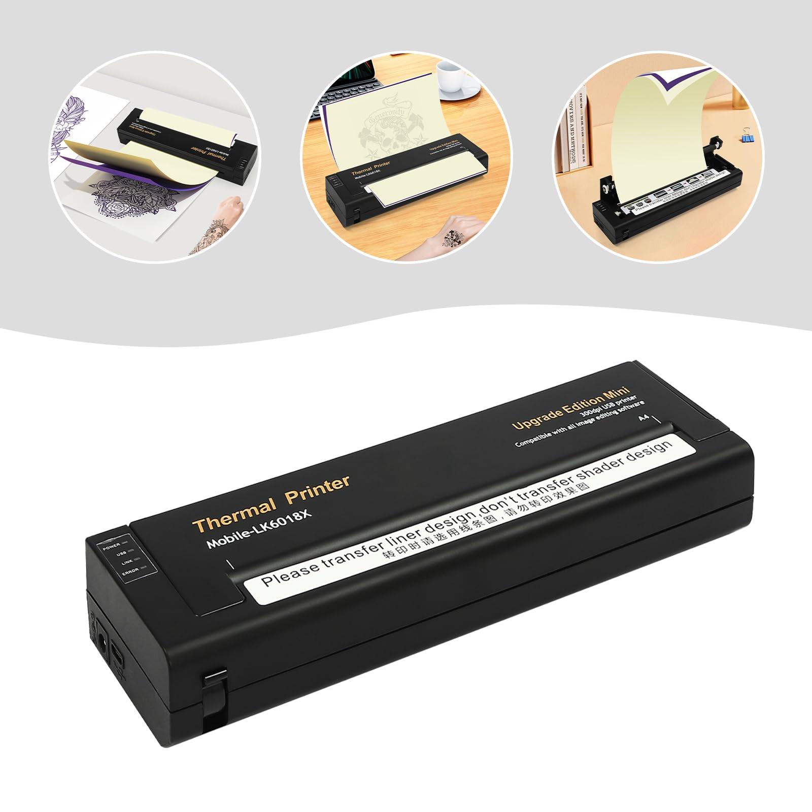 TFCFL Thermal Printer, Portable Printer, Tattoo Transfer Stencil Machine Professional Protable Thermal for Tattooing Compatible with Smartphone & PC for Tattoo Artists