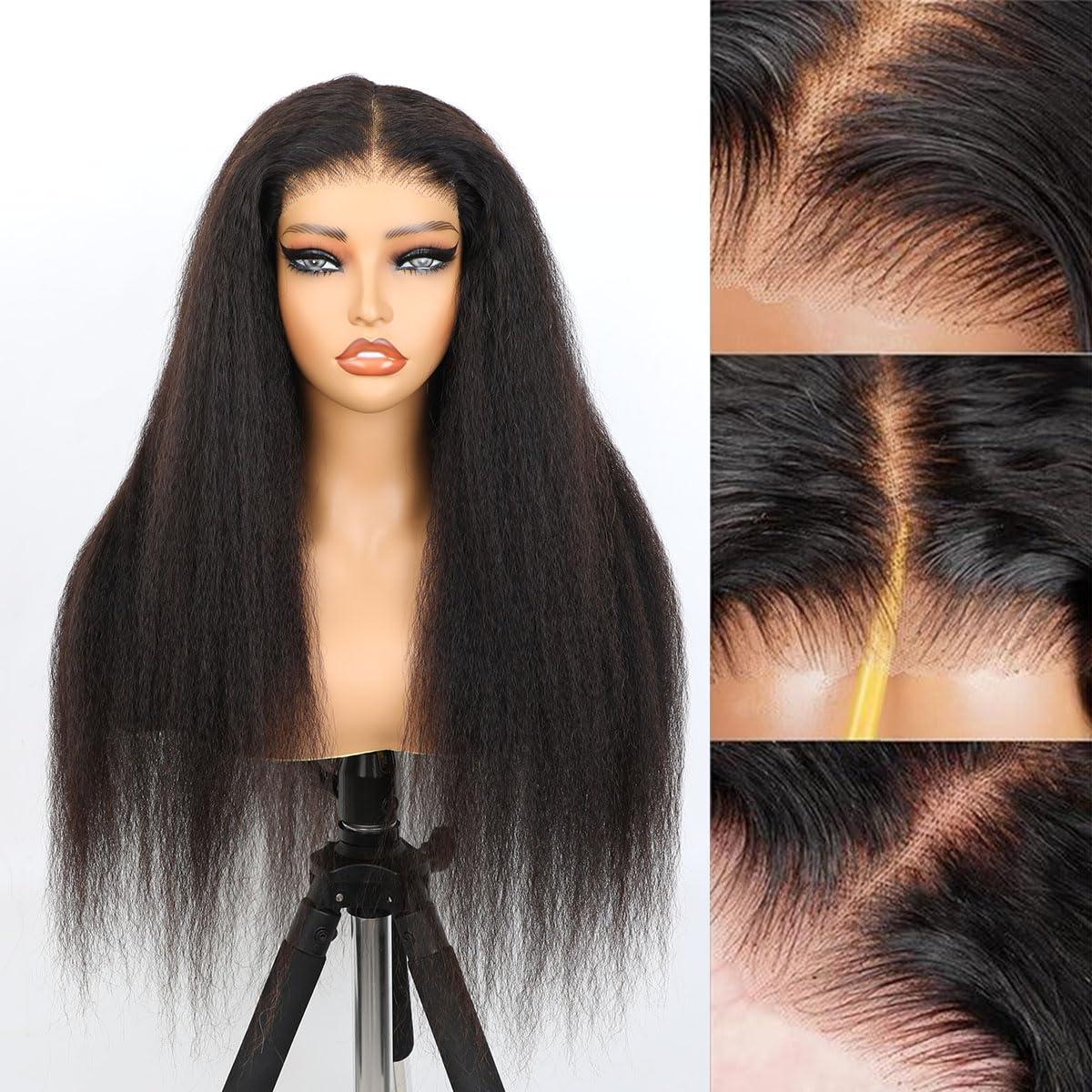 ISEE ISEE HAIR Lace Front Wigs Human Hair Kinky Straight Wear & Go Glueless Wigs Natural Hairline Pre Cut HD Lace Closure Wig Beginner Friendly 180% Density 20 Inch