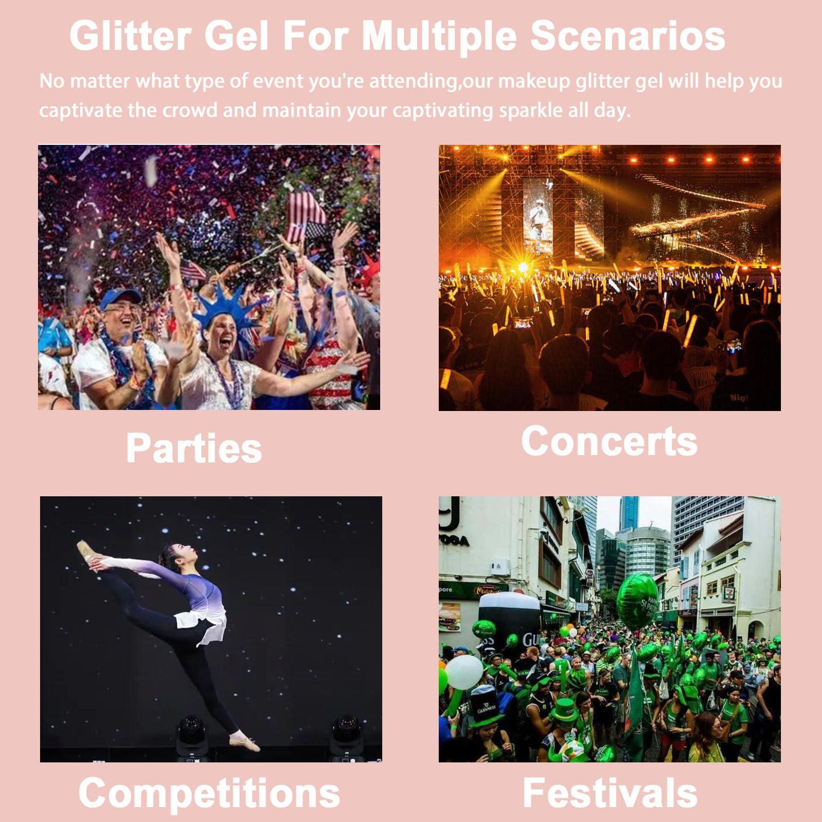 Boko Boko 50ML Body Glitter Gel, Green Mardi Gras Mermaid Chunky Glitter Gel for Face Hair Body Makeup, Cosmetic Face Glitter Sequins for Mardi Gras Coachella Party Concert St Patricks Rave Accessories