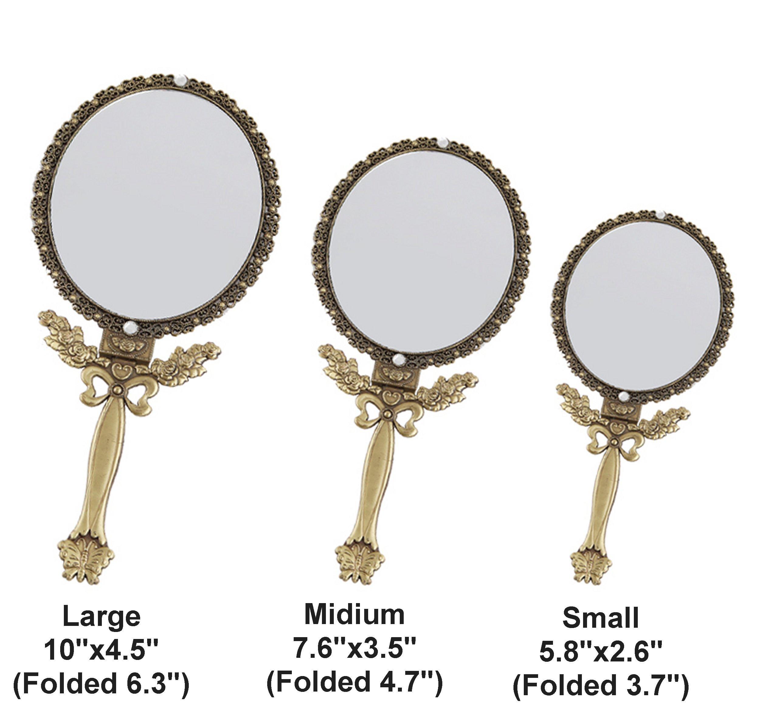 HI Industry SEHAMANO Butterfly Designed Double Sided Magnification Hand Held Makeup Metal Mirror Folding Handle Stand Travel Mirror (Medium, Brass)