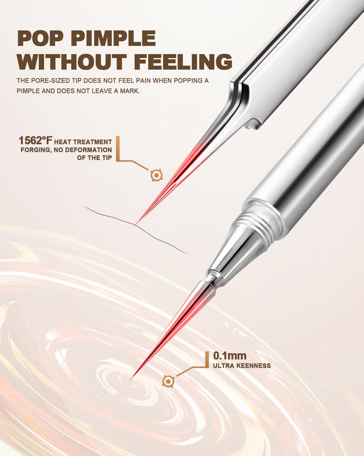 SG Nekoo SGNEKOO Professional Facial Milia Removal Tool and Whitehead Extractor,Titanium Alloy Double Ended Needle and Steel Tweezers Kit,Blackhead,Blemish,Zit and Pimple Acne Remover Popper (Titanium Gold)