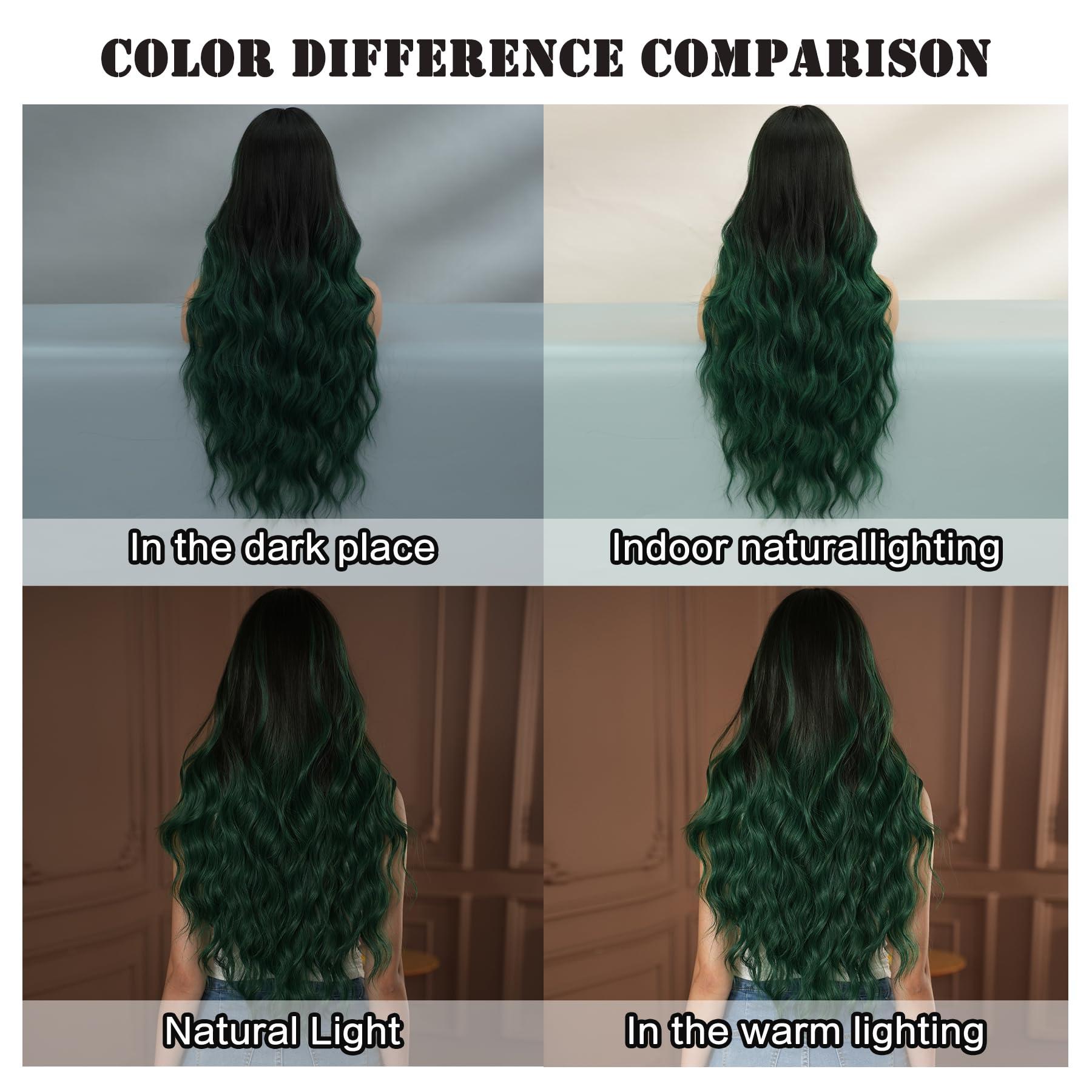 7JHH WIGS 7JHH WIGS Long Wavy Synthetic Dark Green Ombre Wigs with Dark Roots Black Green Ombre Hollween Curly Cosplay Party Wigs for Women Used