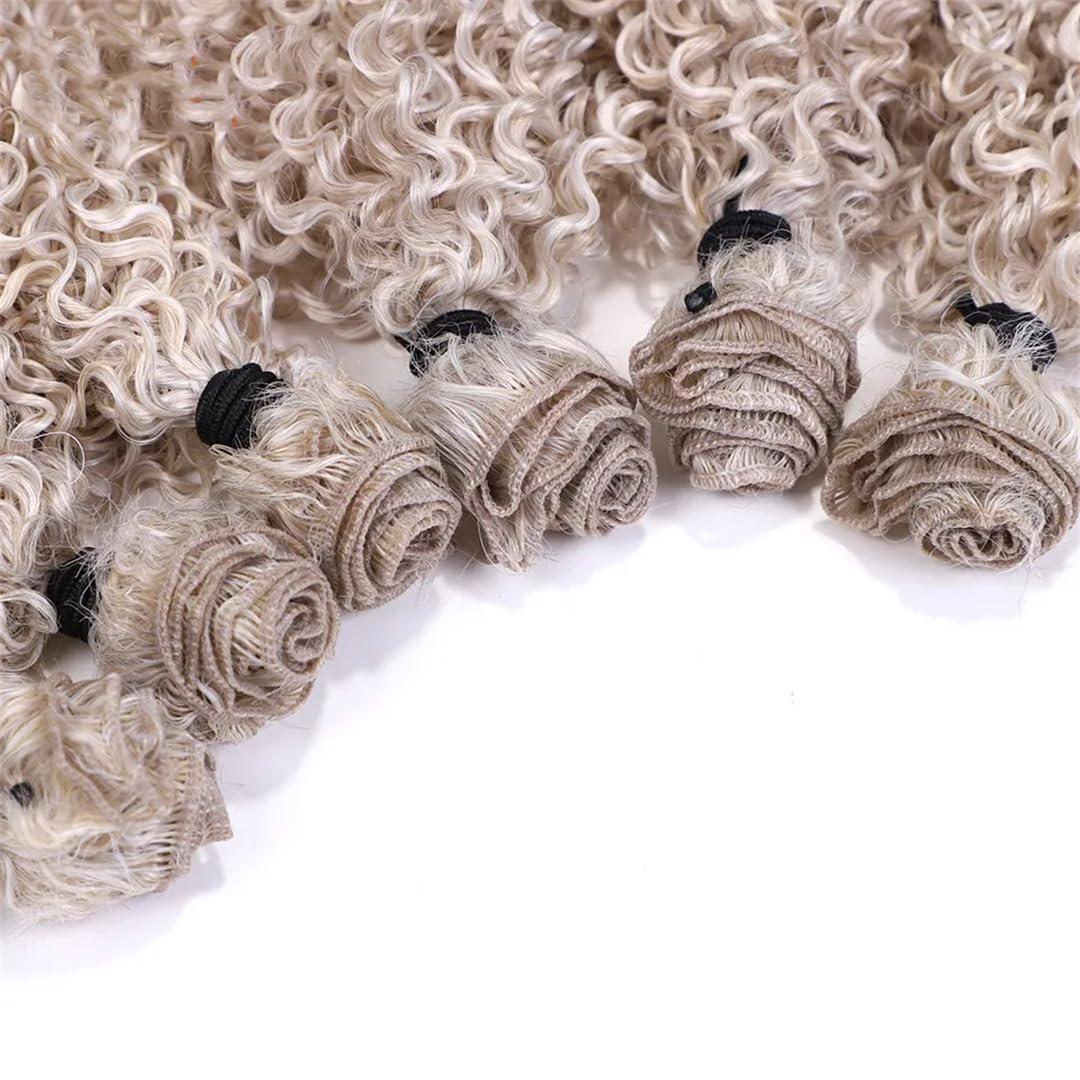 Generic Afro Kinky Curly Hair Synthetic Hair Bundles 12-14 Inches 6PCS 260G Blonde Weave Fake Hair Extensions