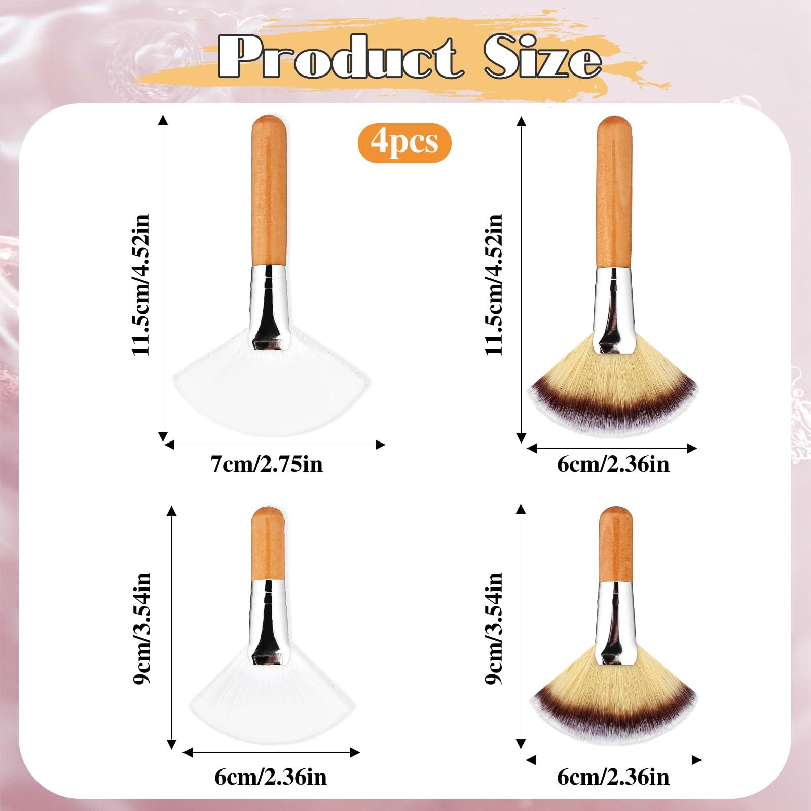 Xthrotsenk 4 Pcs Fan Brushes Facial Highlighting Make Up Brush Soft Bristle Blush Brush Esthetician Fluffy Fan Brushes Face Cosmetic Tools with Long and Short Handle for Women Loose Powder Blush