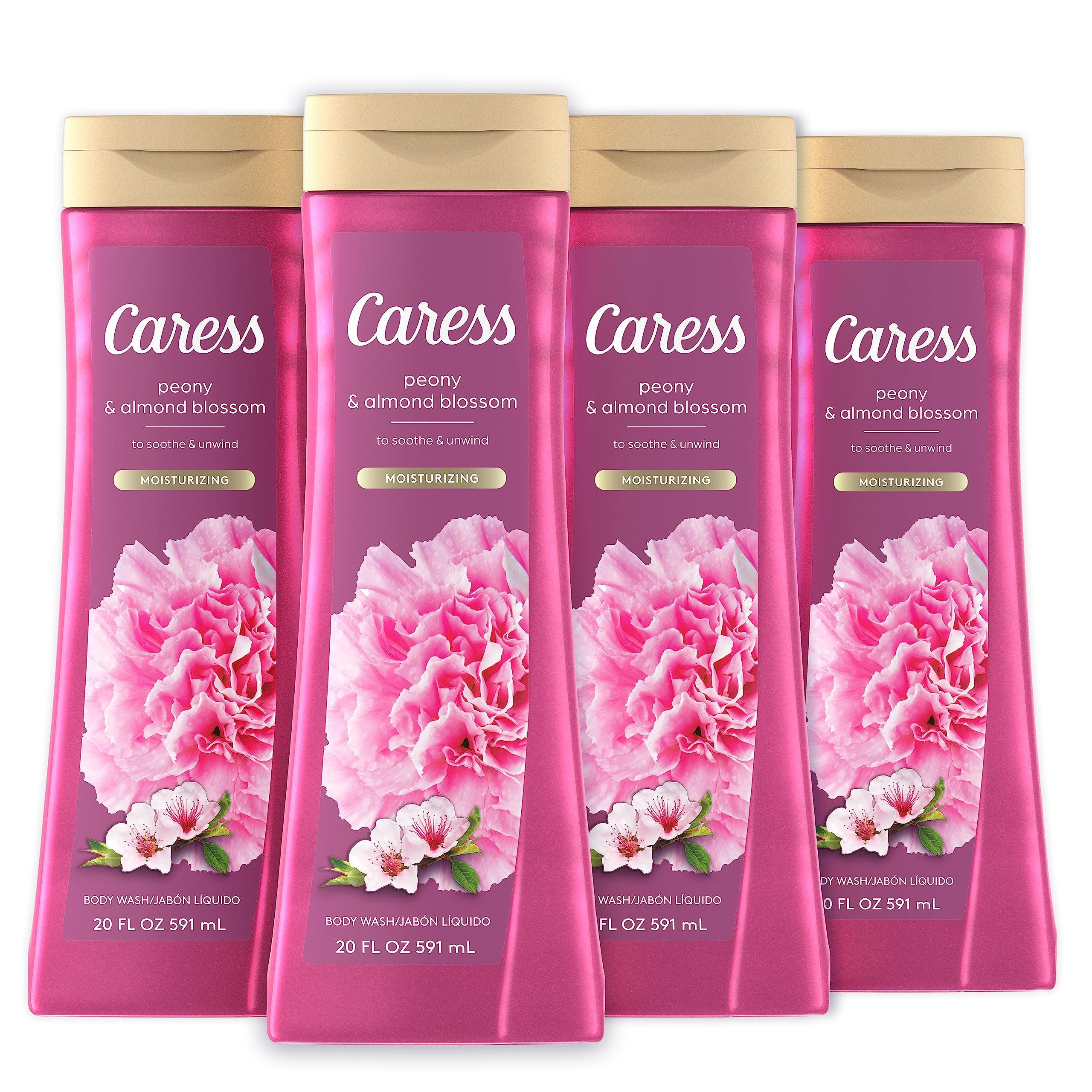Caress Caress Body Wash With Silk Extract For Noticeably Silky, Soft Skin Daily Silk Body Soap With White Peach & Orange Blossom 20 fl oz 4 pack & Moisturizing Peony & Almond Blossom Body Wash For Fresh